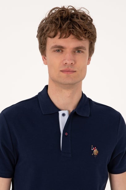 Erkek Slim Fit Polo Yaka Lacivert Basic Tişört