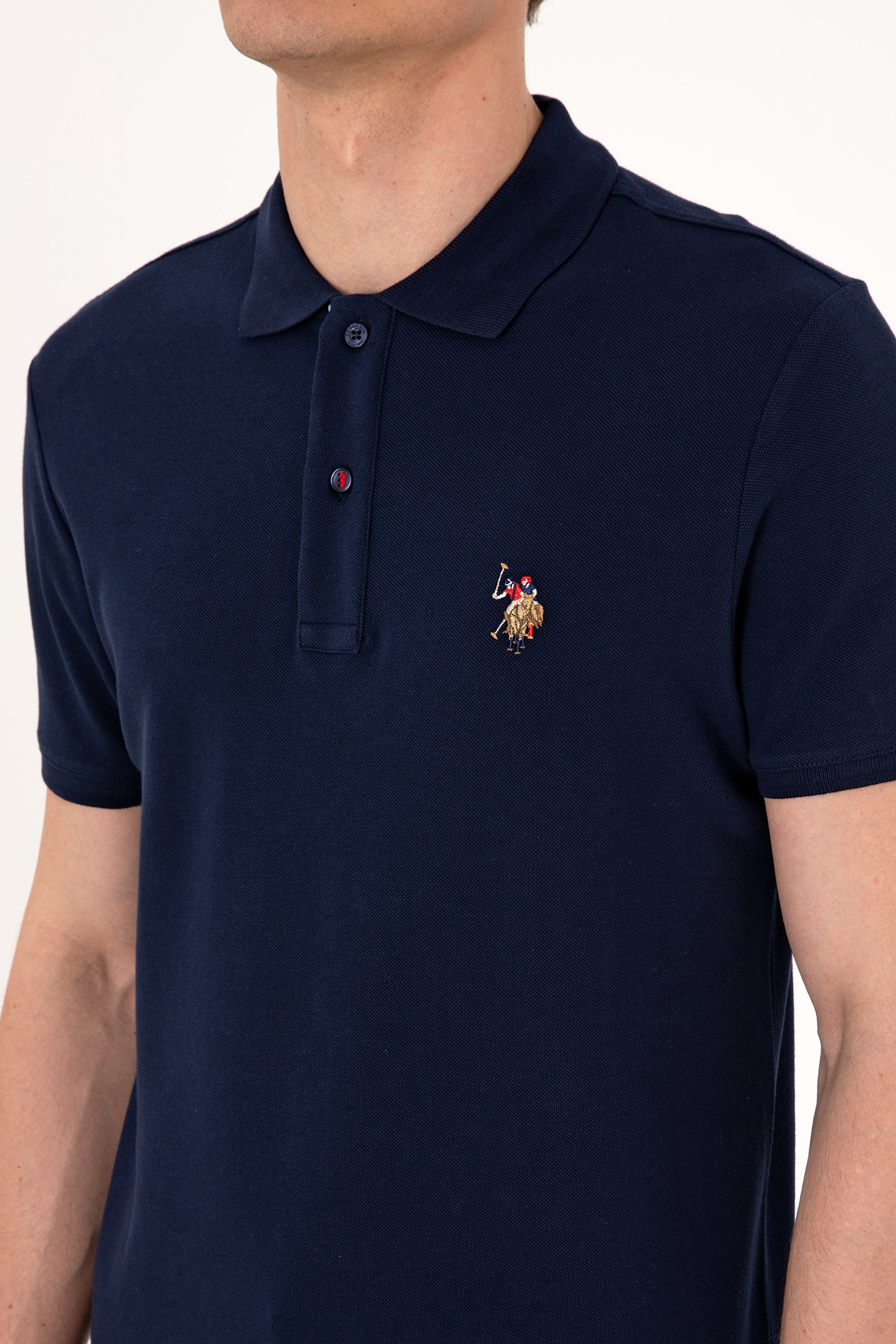 Erkek Slim Fit Polo Yaka Lacivert Basic Tişört