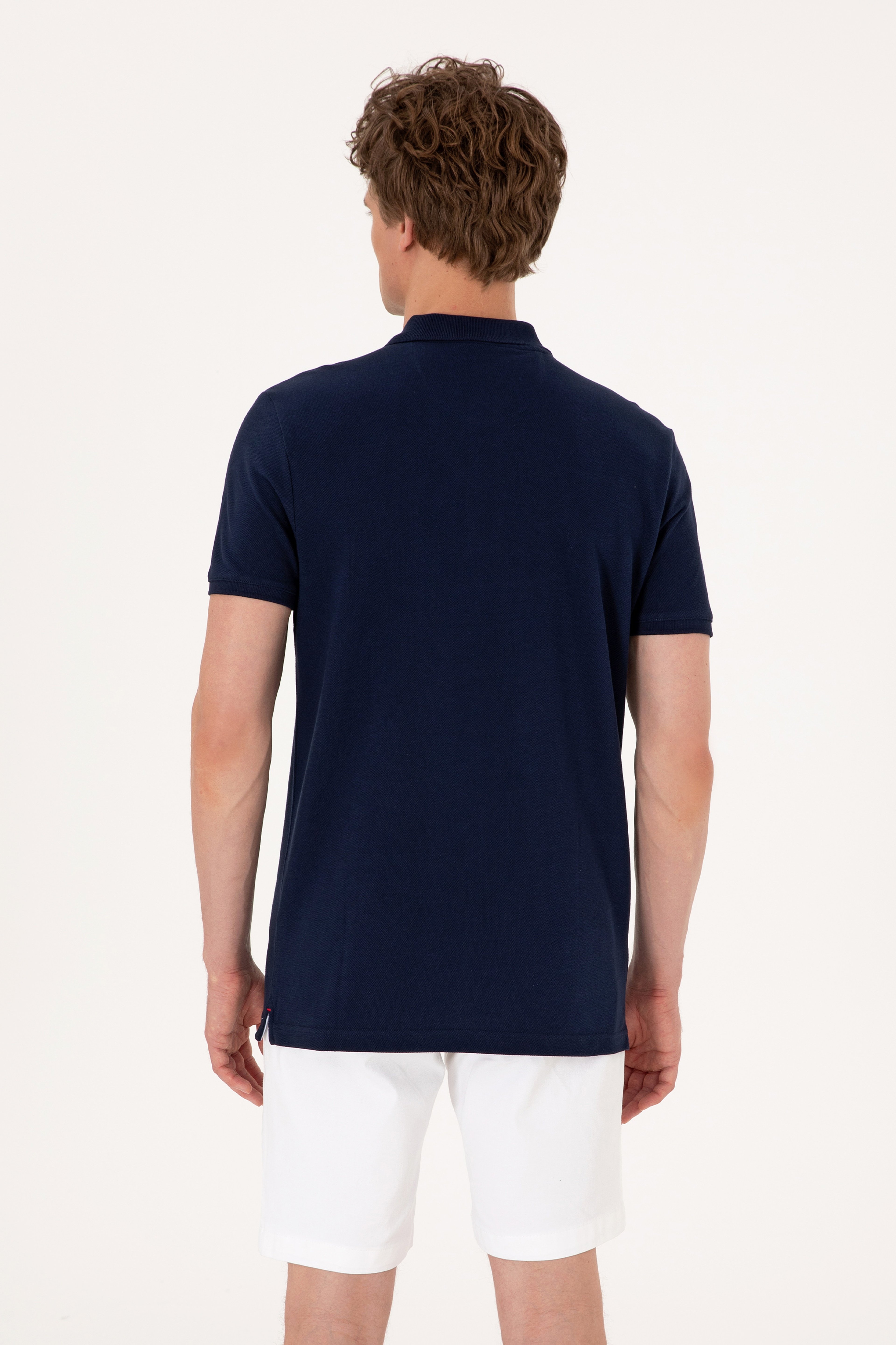Erkek Slim Fit Polo Yaka Lacivert Basic Tişört - Image 5