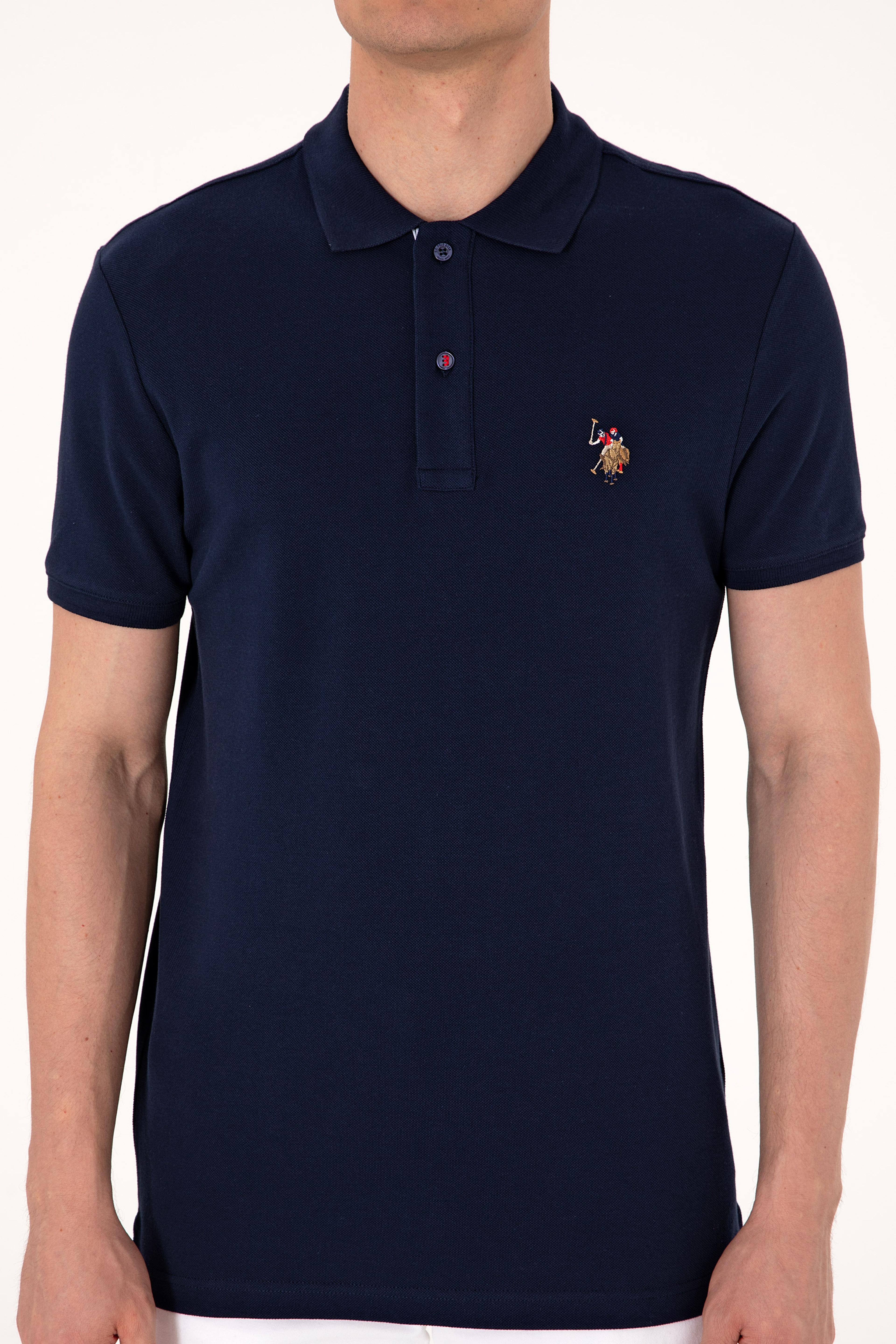 Erkek Slim Fit Polo Yaka Lacivert Basic Tişört
