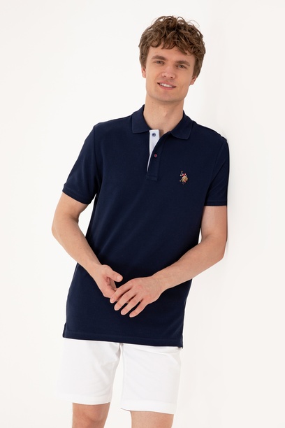 Erkek Slim Fit Polo Yaka Lacivert Basic Tişört