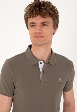 Erkek Slim Fit Polo Yaka Vizon Basic Tişört - 50310669056