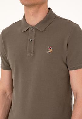 Erkek Slim Fit Polo Yaka Vizon Basic Tişört - 50310669056