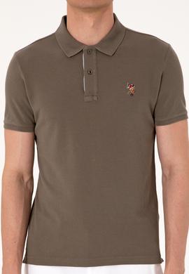 Erkek Slim Fit Polo Yaka Vizon Basic Tişört - 50310669056