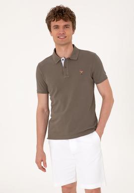 Erkek Slim Fit Polo Yaka Vizon Basic Tişört - 50310669056