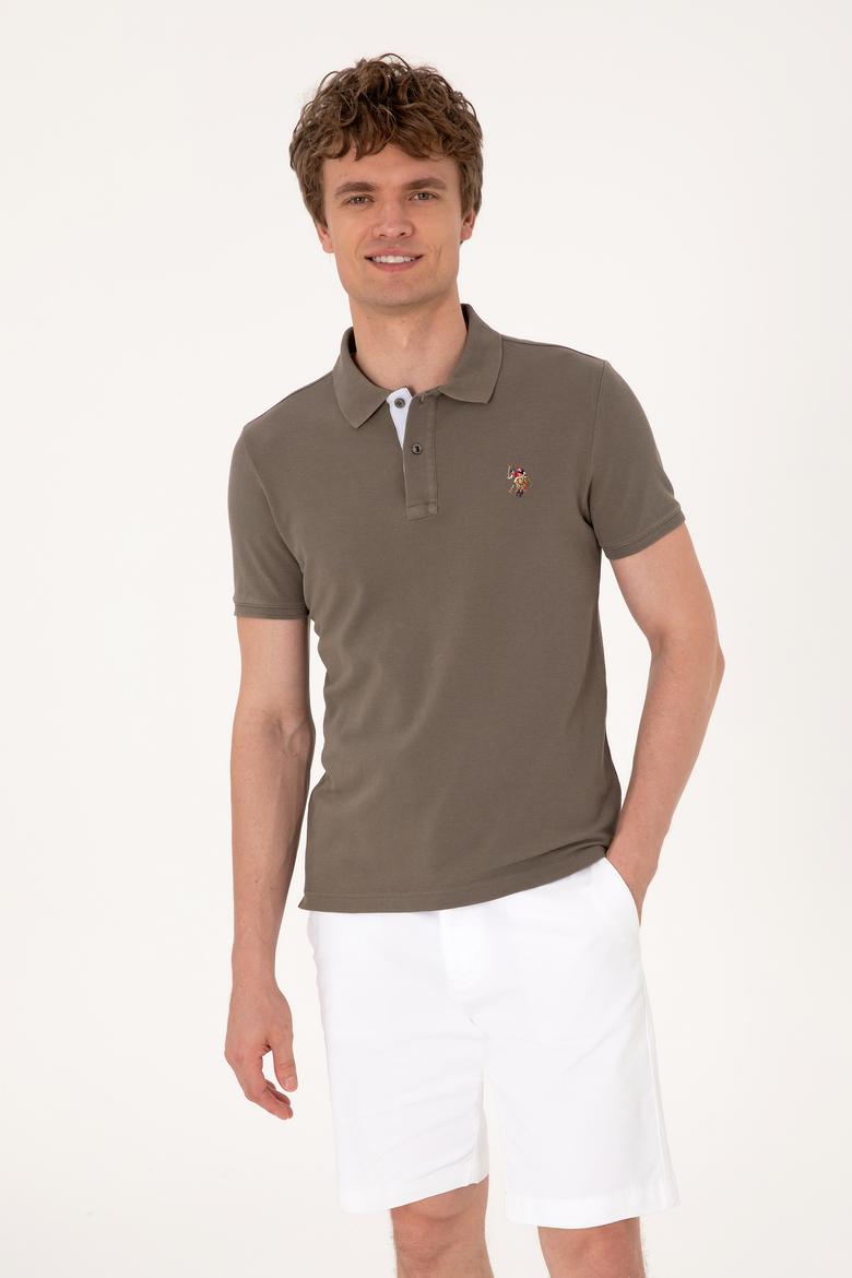 Erkek Slim Fit Polo Yaka Vizon Basic Tişört