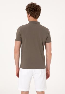 Erkek Slim Fit Polo Yaka Vizon Basic Tişört - 50310669056