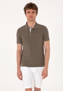 Erkek Slim Fit Polo Yaka Vizon Basic Tişört - 50310669056
