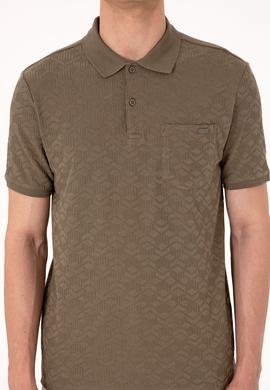 Erkek Regular Fit Polo Yaka Vizon Dokulu Tişört - 50299570027