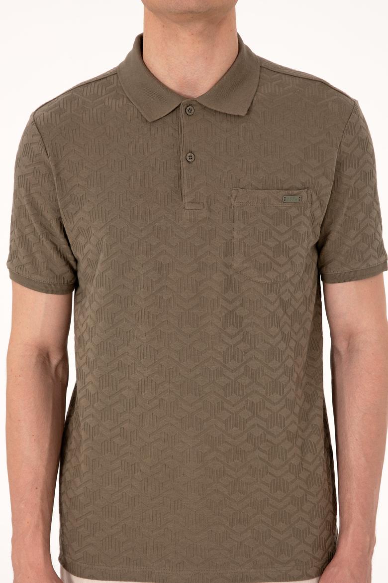 Erkek Regular Fit Polo Yaka Vizon Dokulu Tişört - 50299570027