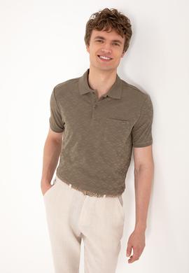 Erkek Regular Fit Polo Yaka Vizon Dokulu Tişört - 50299570027