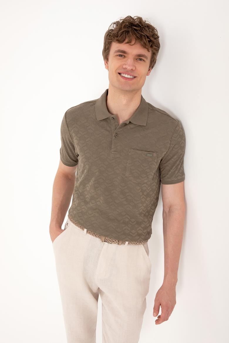 Erkek Regular Fit Polo Yaka Vizon Dokulu Tişört - 50299570027