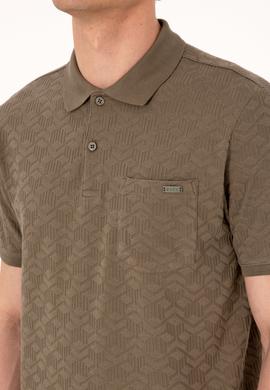 Erkek Regular Fit Polo Yaka Vizon Dokulu Tişört - 50299570027