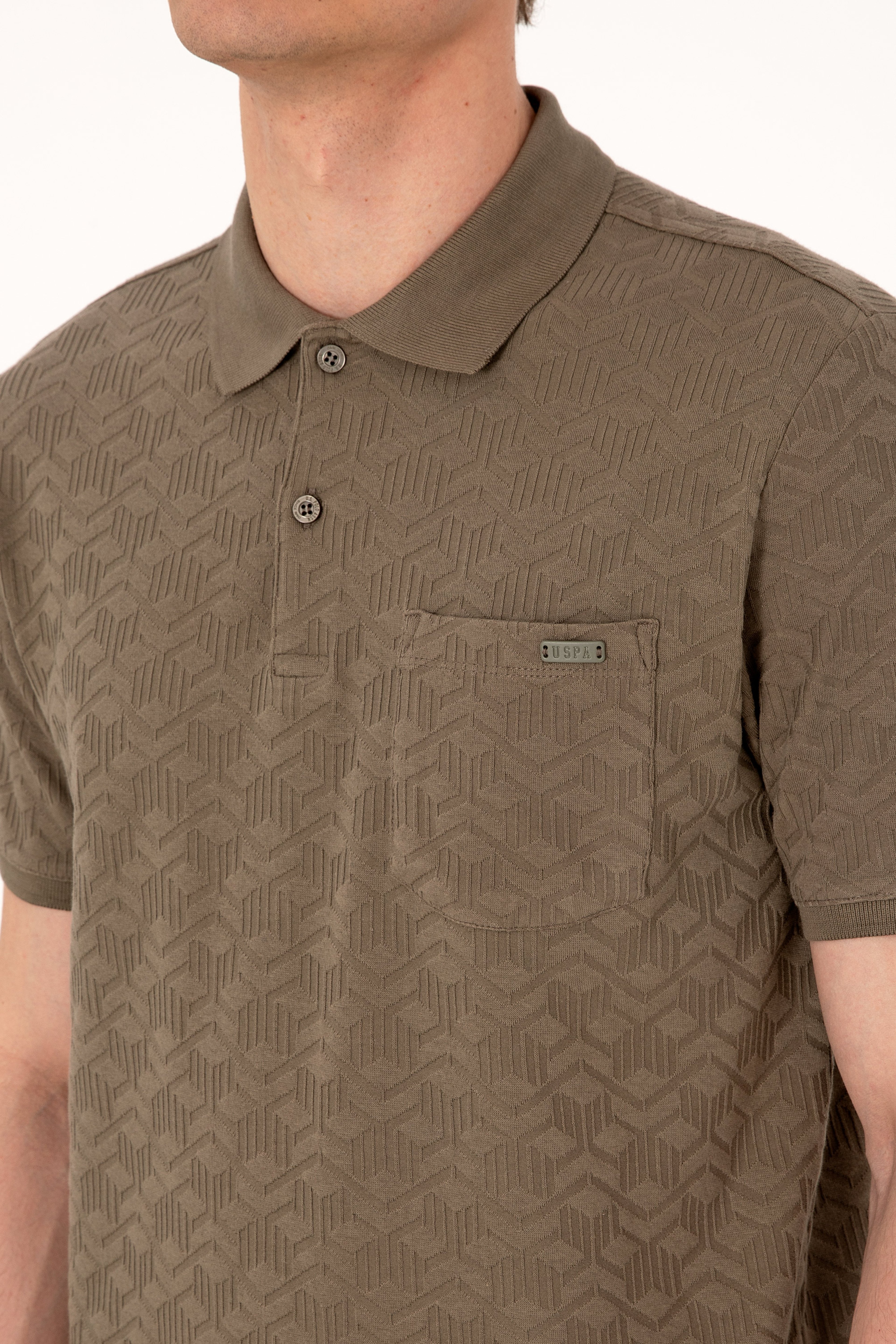 Erkek Regular Fit Polo Yaka Vizon Dokulu Tişört - Image 7