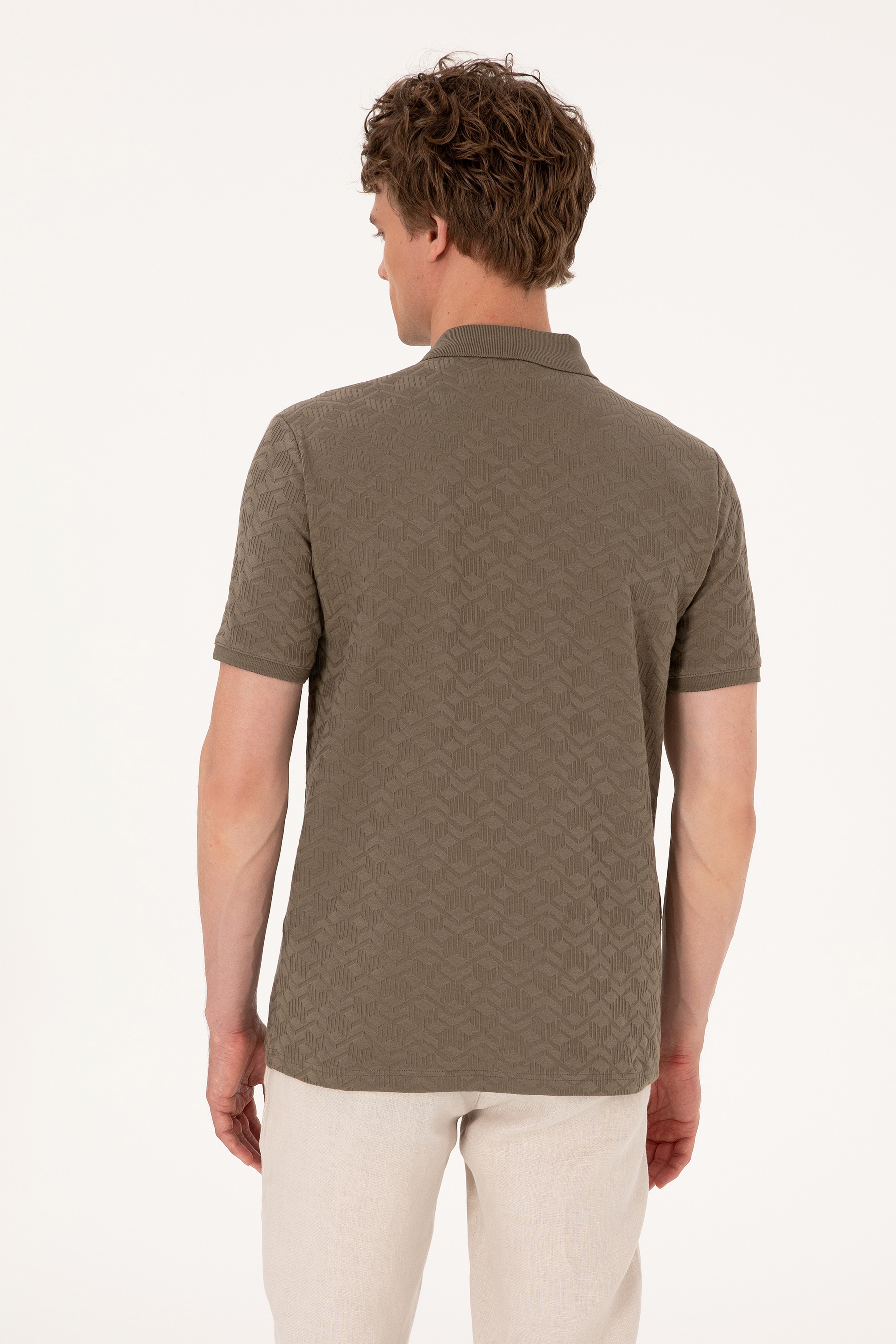 Erkek Regular Fit Polo Yaka Vizon Dokulu Tişört - Image 5