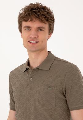 Erkek Regular Fit Polo Yaka Vizon Dokulu Tişört - 50299570027