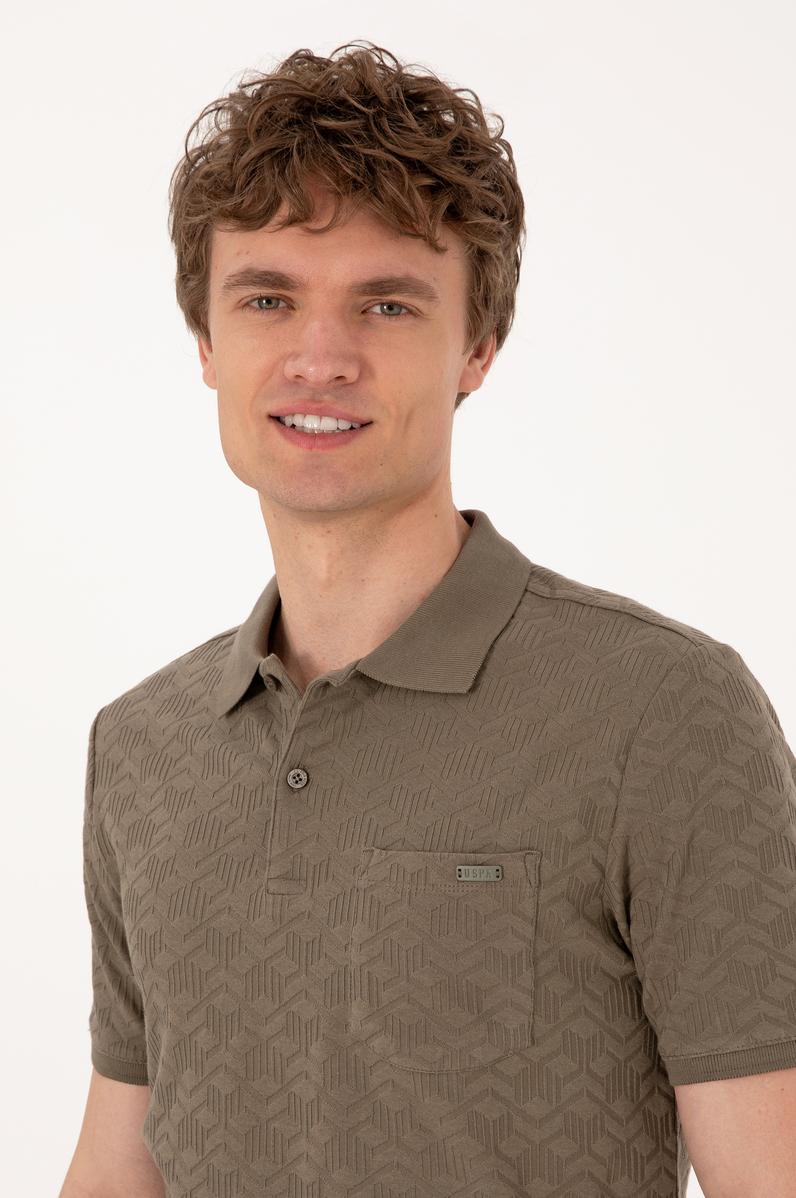 Erkek Regular Fit Polo Yaka Vizon Dokulu Tişört