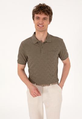 Erkek Regular Fit Polo Yaka Vizon Dokulu Tişört - 50299570027