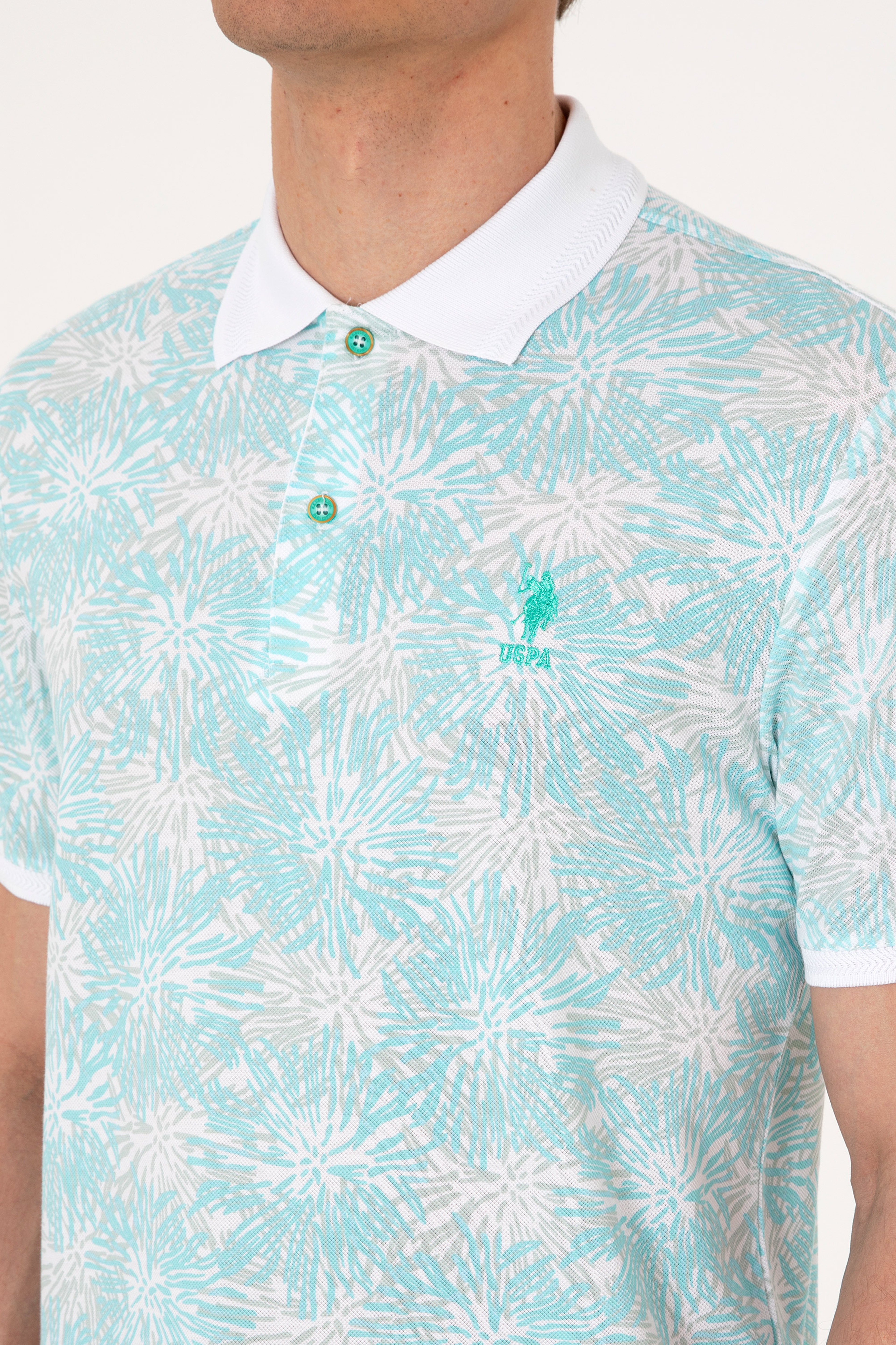 Erkek Regular Fit Polo Yaka Mint Tişört - Image 7