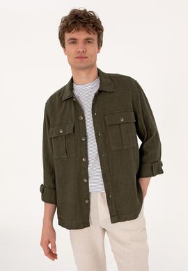 Erkek Koyu Haki Uzun Kollu Gömlek - 50300596005
