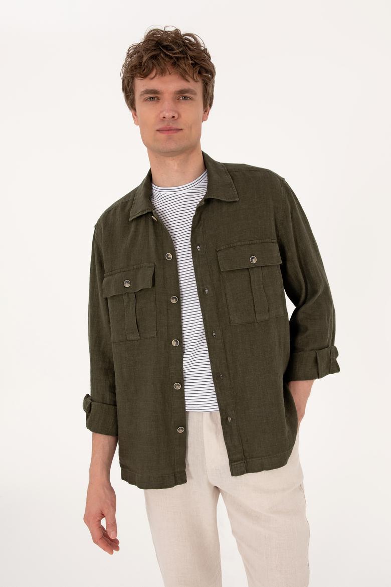 Erkek Koyu Haki Uzun Kollu Gömlek - 50300596005