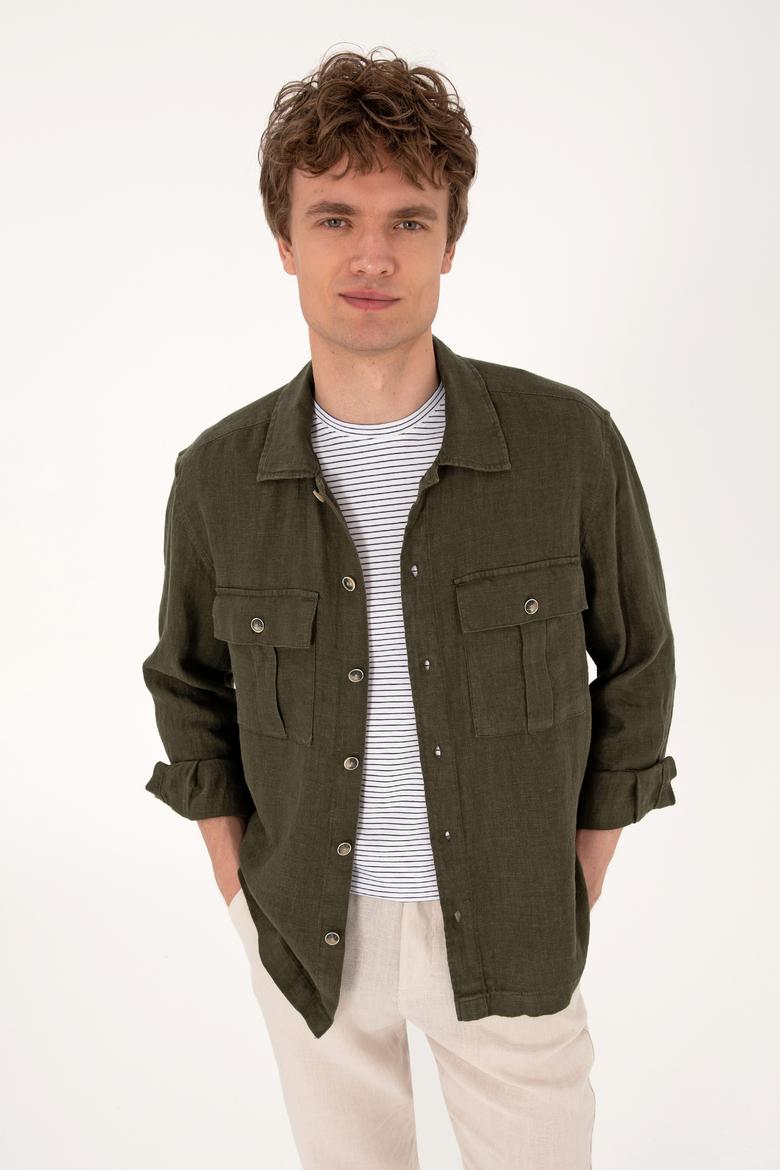 Erkek Koyu Haki Uzun Kollu Gömlek