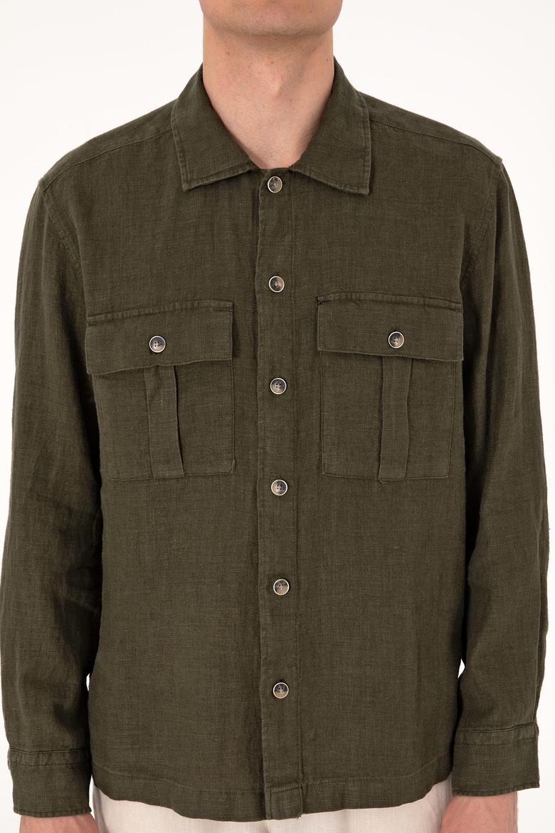 Erkek Koyu Haki Uzun Kollu Gömlek - 50300596005