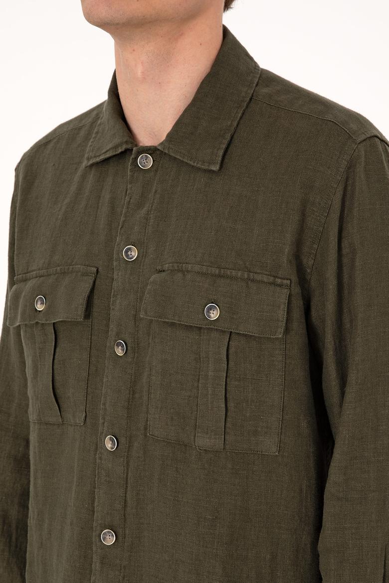 Erkek Koyu Haki Uzun Kollu Gömlek - 50300596005