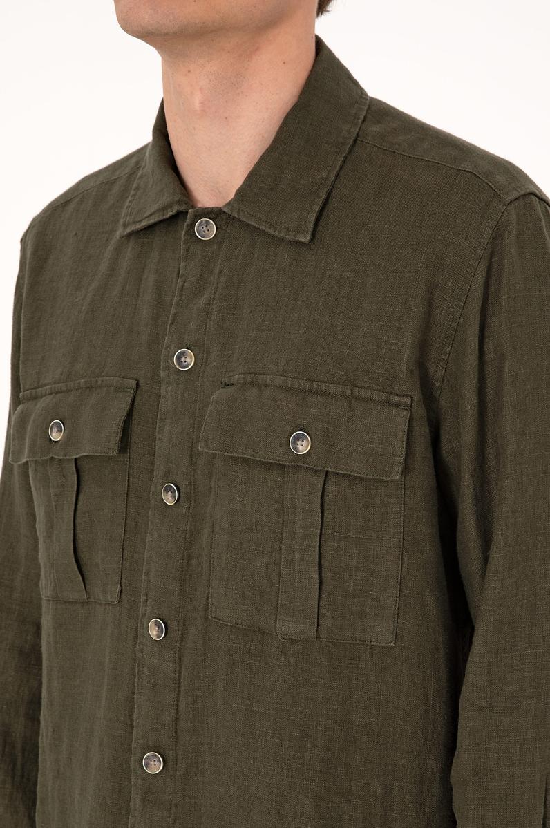 Erkek Koyu Haki Uzun Kollu Gömlek