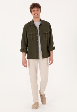 Erkek Koyu Haki Uzun Kollu Gömlek - 50300596005