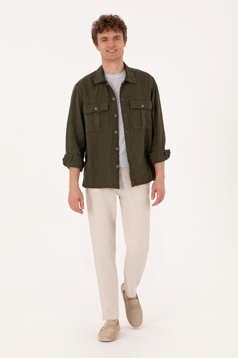 Erkek Koyu Haki Uzun Kollu Gömlek - 50300596005