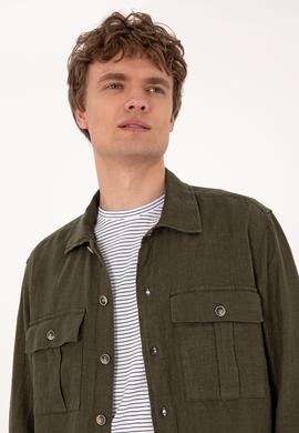 Erkek Koyu Haki Uzun Kollu Gömlek - 50300596005