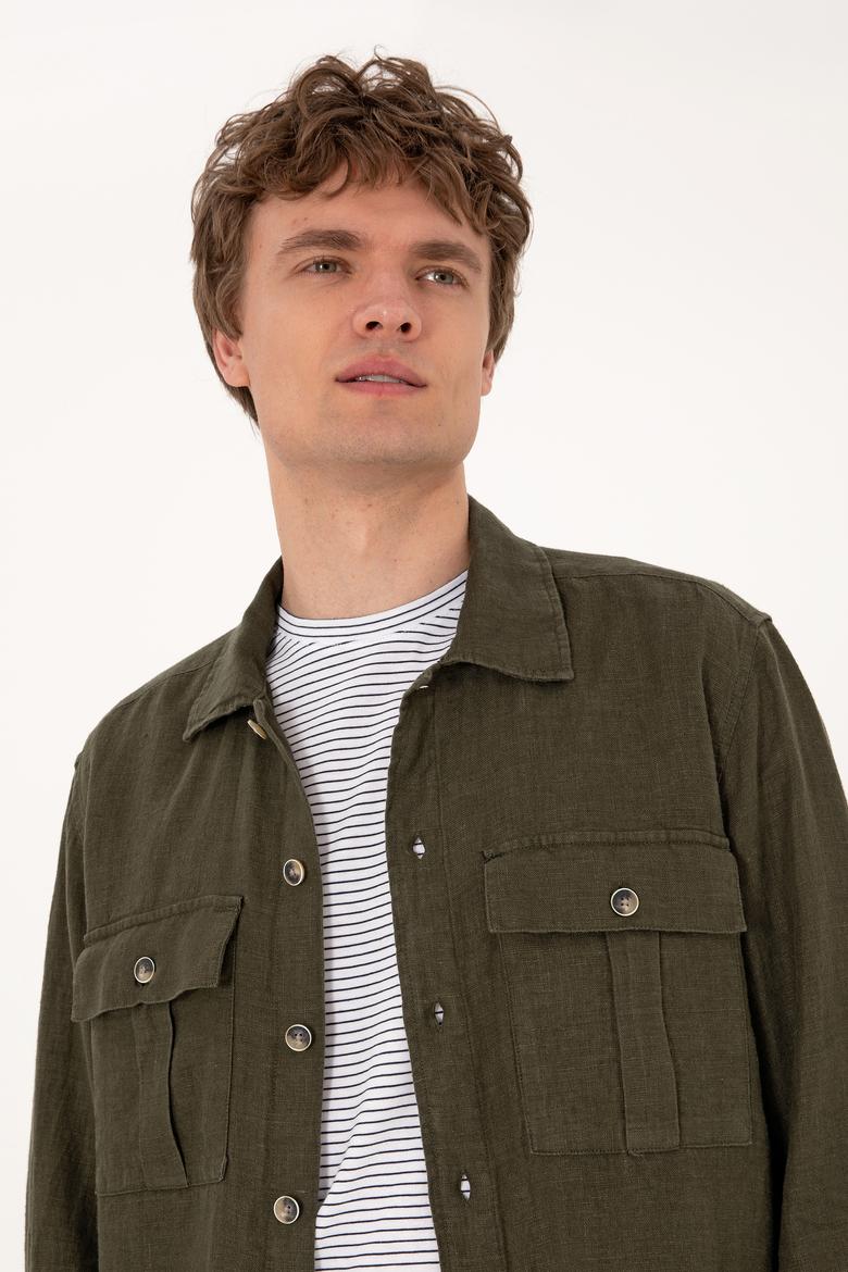 Erkek Koyu Haki Uzun Kollu Gömlek - 50300596005
