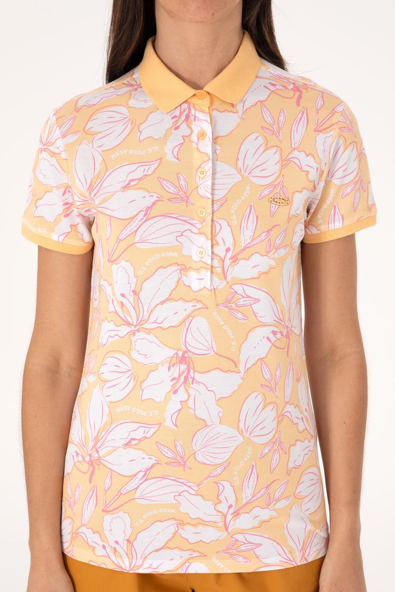 Kadın Turuncu Desenli Polo Yaka Tişört - 50300770012