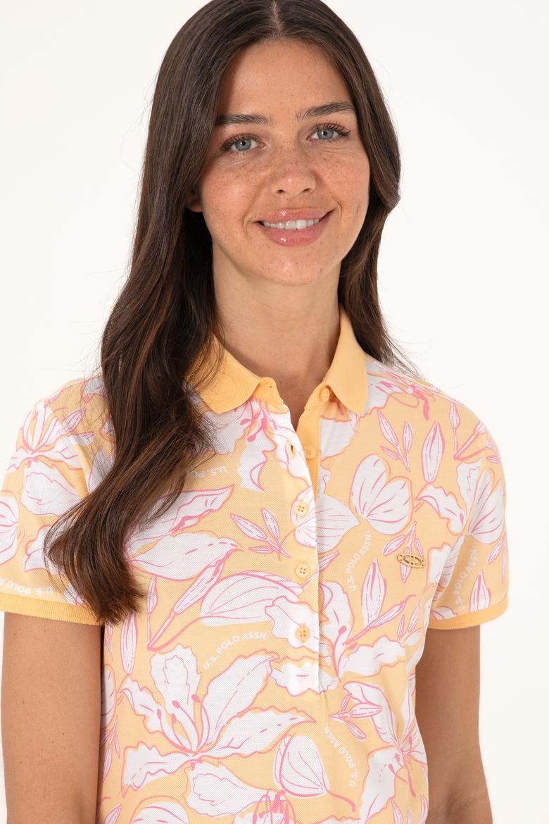 Kadın Turuncu Desenli Polo Yaka Tişört - 50300770012