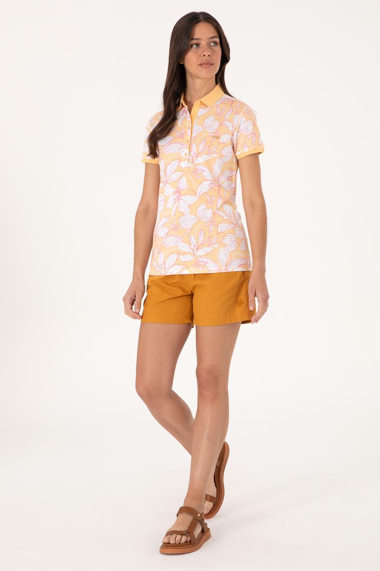 Kadın Turuncu Desenli Polo Yaka Tişört - 50300770012