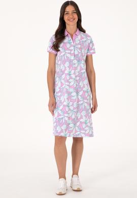 Kadın Fuşya Desenli Polo Yaka Mini Boy Örme Elbise - 50300768004