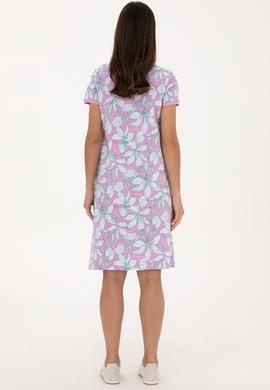 Kadın Fuşya Desenli Polo Yaka Mini Boy Örme Elbise - 50300768004