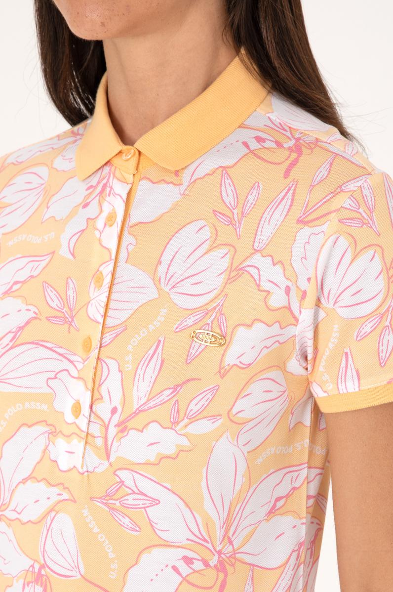 Kadın Turuncu Desenli Polo Yaka Tişört