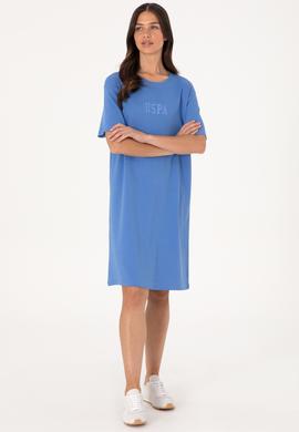 Kadın İndigo Bisiklet Yaka Mini Boy Örme Elbise - 50306431047