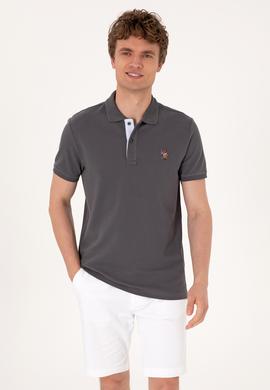Erkek Slim Fit Polo Yaka Antrasit Basic Tişört - 50310669086