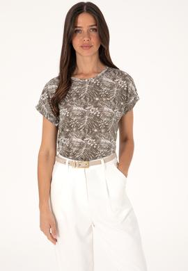 Kadın Vizon Desenli Bisiklet Yaka Tişört - 50305761027