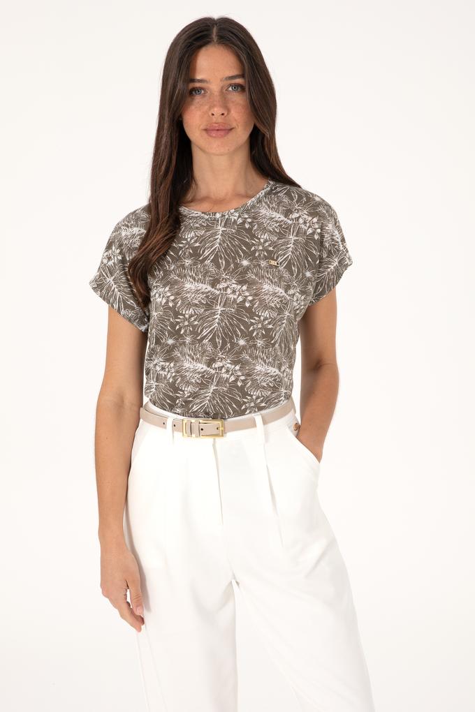 Kadın Vizon Desenli Bisiklet Yaka Tişört