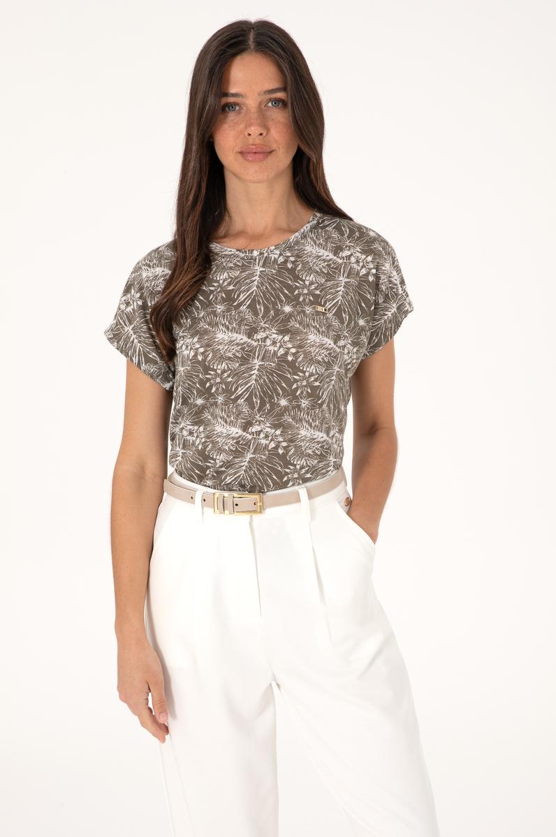 Kadın Vizon Desenli Bisiklet Yaka Tişört