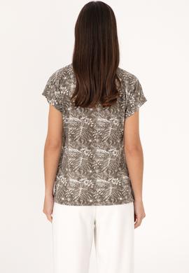 Kadın Vizon Desenli Bisiklet Yaka Tişört - 50305761027