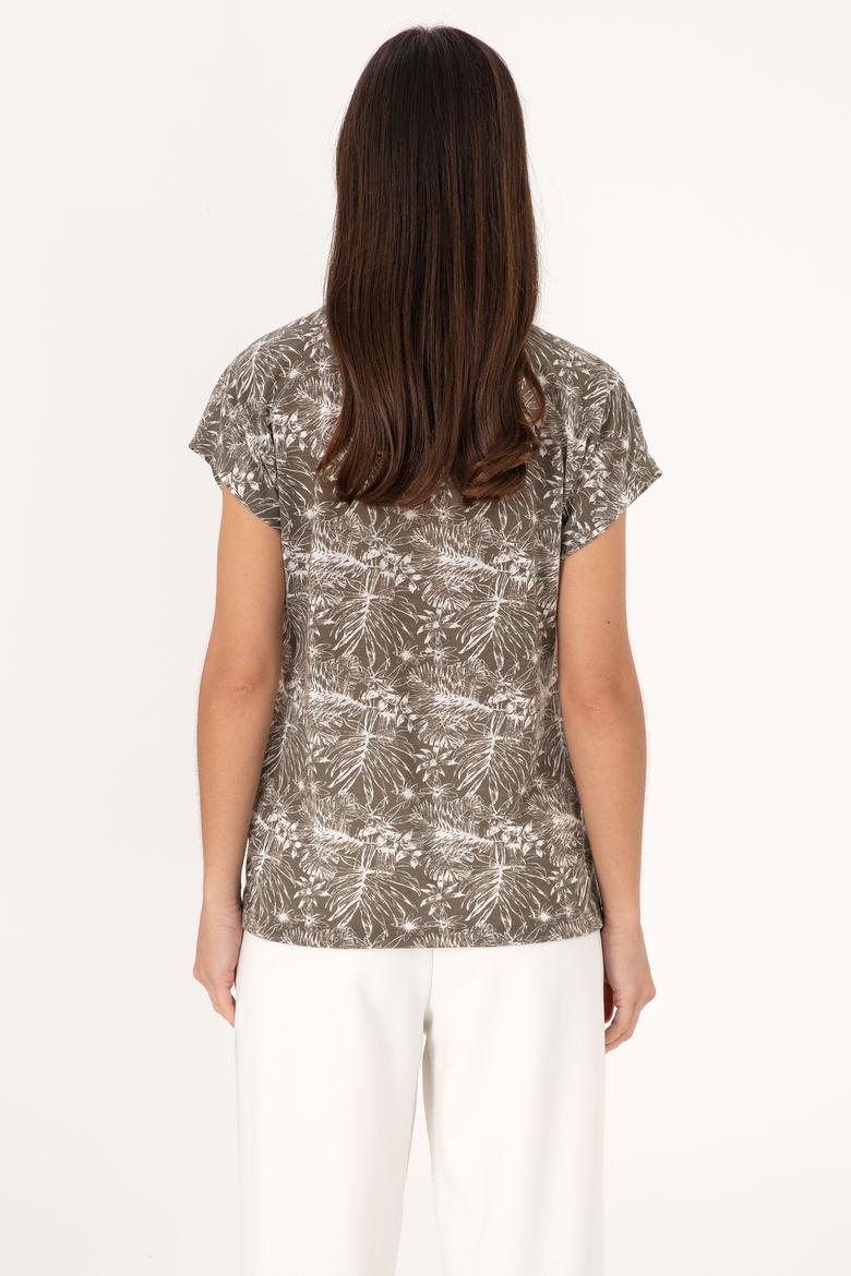 Kadın Vizon Desenli Bisiklet Yaka Tişört - 50305761027