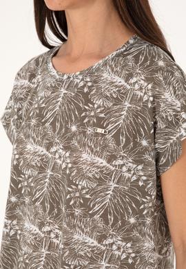 Kadın Vizon Desenli Bisiklet Yaka Tişört - 50305761027