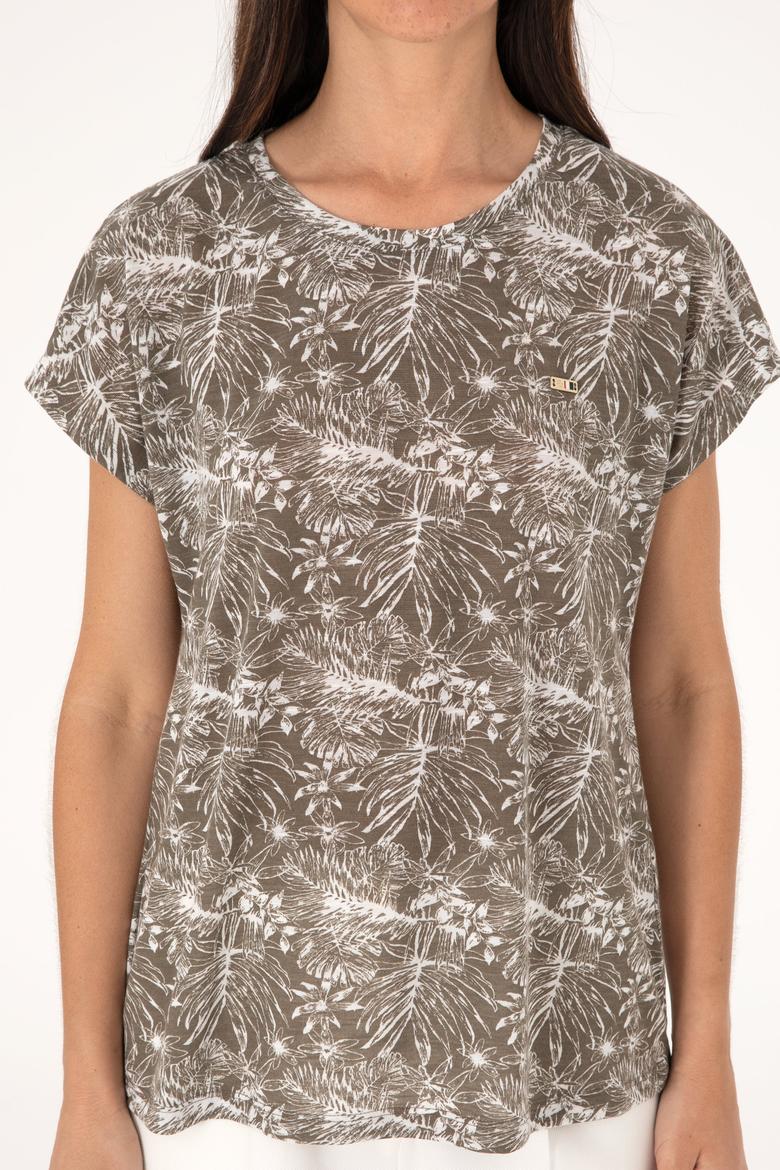 Kadın Vizon Desenli Bisiklet Yaka Tişört - 50305761027