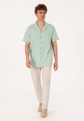 Erkek Su Yeşili Apaş Yaka Kısa Kollu Örme Gömlek - 50306977023