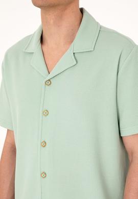 Erkek Su Yeşili Apaş Yaka Kısa Kollu Örme Gömlek - 50306977023